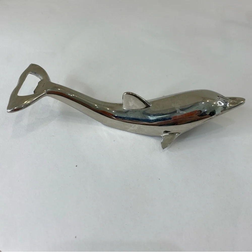 Vintage Barware Silver Tone Metal Dolphin Bottle Opener Coastal Beach-House
